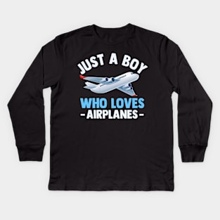 just a boy who loves airplanes Kids Long Sleeve T-Shirt